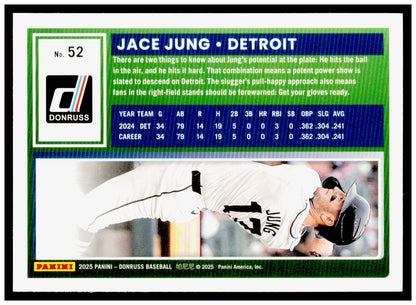2025 Donruss Jace Jung Card Rookie Detroit Tigers