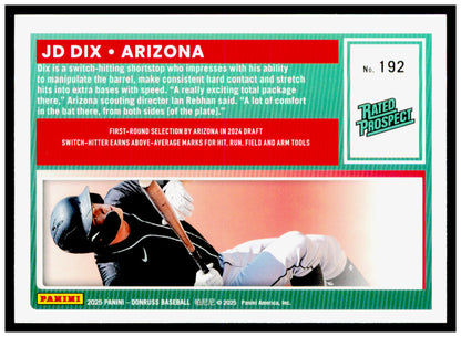 2025 Donruss JD Dix Card Arizona Diamondbacks