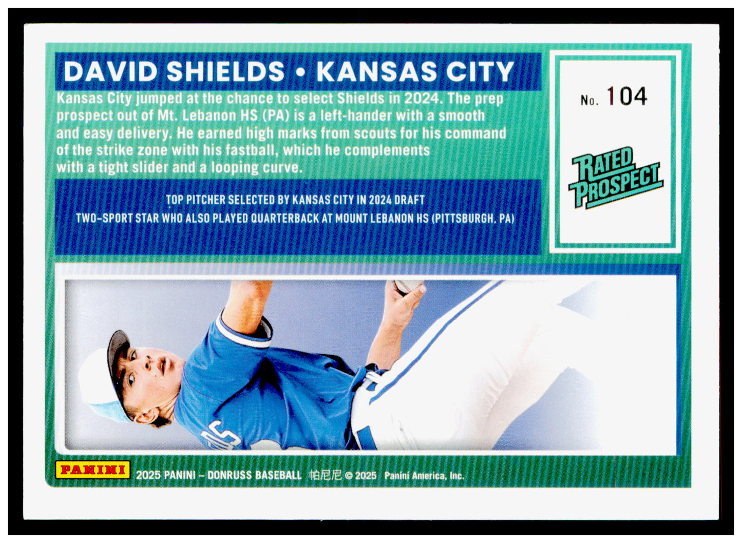 2025 Donruss David Shields Card Kansas City Royals
