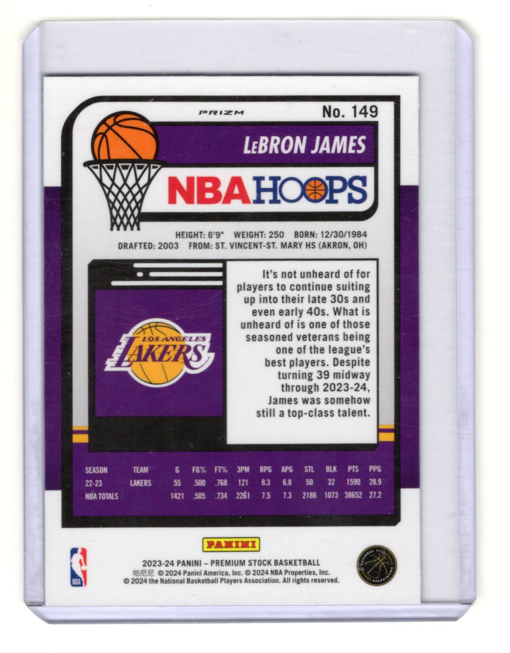 2023-24 Hoops Premium Stock LeBron James Card Ice Prizm Los Angeles Lakers