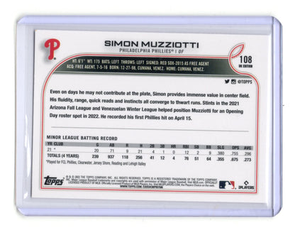 2022 Topps UK Edition Simon Muzziotti Card Rookie Philadelphia Phillies
