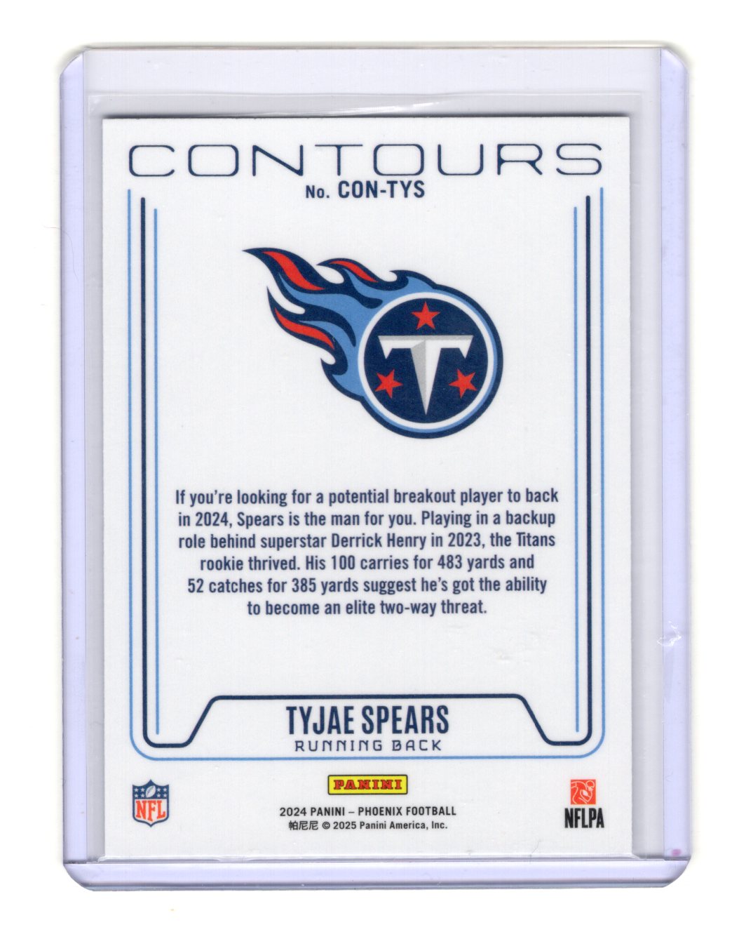 2024 Panini Phoenix Tyjae Spears Card Contours Tennessee Titans