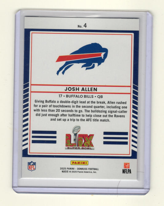 2025 Donruss Josh Allen Card Road to the Super Bowl Divisional Round