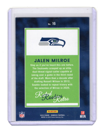 2025 Donruss Jalen Milroe Card Rated Rookies Retro Seattle Seahawks