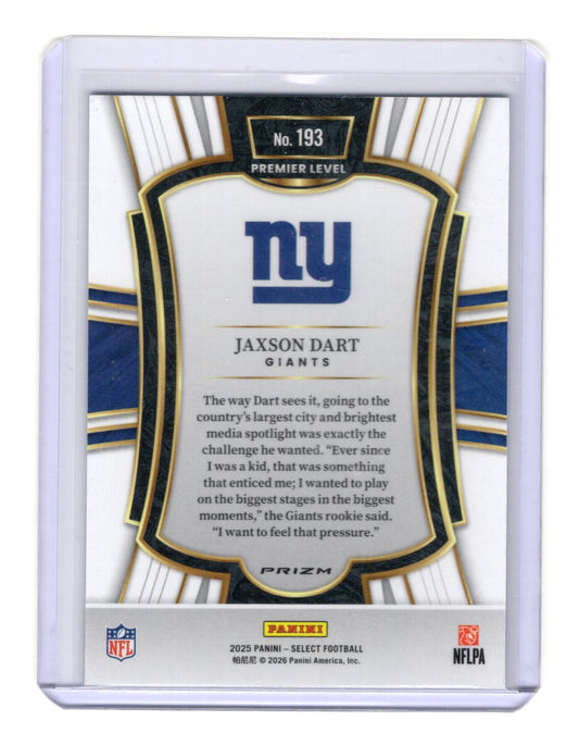 2025 Panini Select Jaxson Dart Card Premier Level Rookie New York Giants