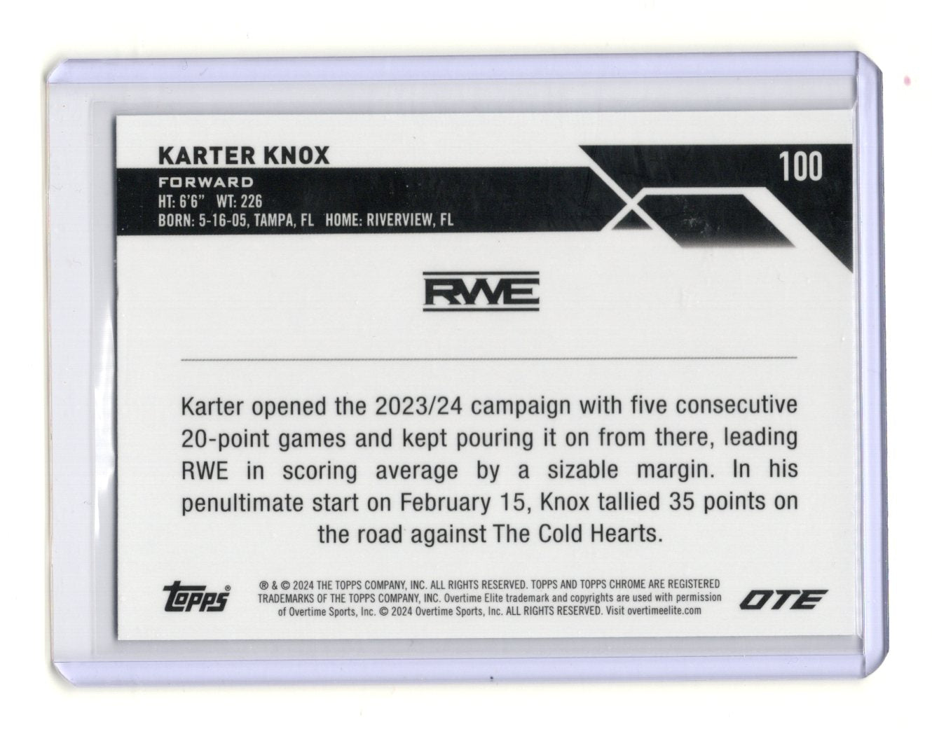 2023-24 Topps Chrome OTE Karter Knox #100 RC Rookie RWE Basketball