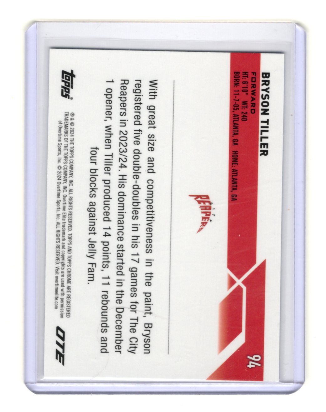 2023-24 Topps Chrome OTE Bryson Tiller #94 OTE Logo Pattern Border Refractor RC