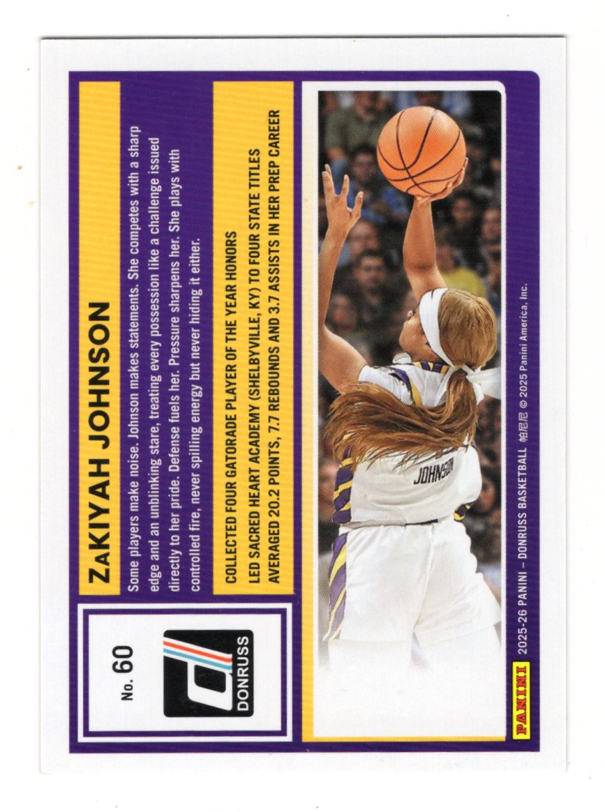 2025-26 Donruss Zakiyah Johnson #60 Gold Yellow Foil /99 Sacred Heart Prep RC