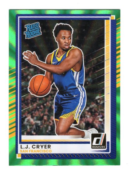 2025-26 Donruss L.J. Cryer Card Holo Green Laser Golden State Warriors