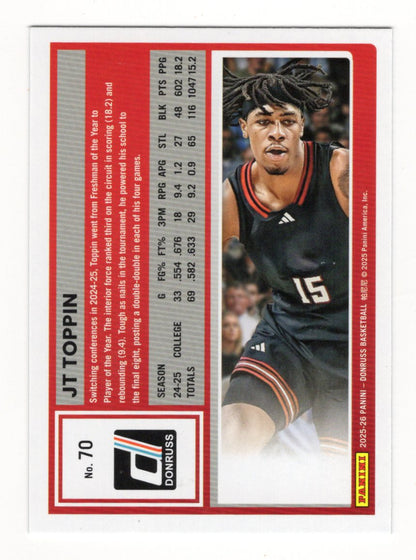 2025-26 Donruss JT Toppin Card Holo Green Laser Texas Tech Red Raiders