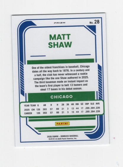 2026 Donruss Matt Shaw Card Optic Circles Chicago Cubs