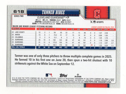 2026 Topps Series 2 Tanner Bibee Card Holiday Cleveland Guardians
