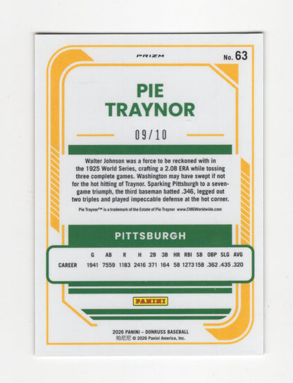 2026 Donruss Pie Traynor Card Optic Gold Velocity SN Pittsburgh Pirates