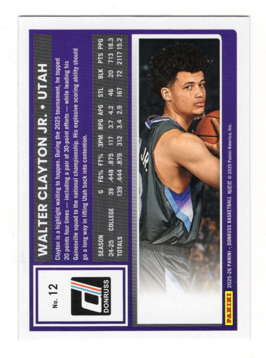 2025-26 Donruss Walter Clayton Jr. Card Holo Green Laser Utah Jazz