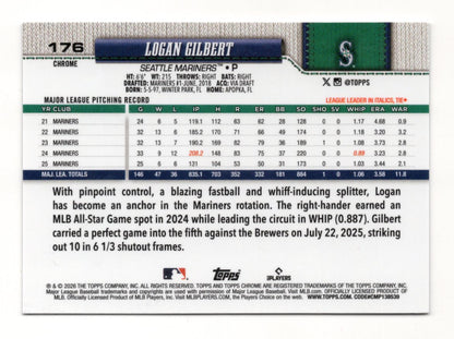 2026 Topps Chrome Logan Gilbert Card Seattle Mariners