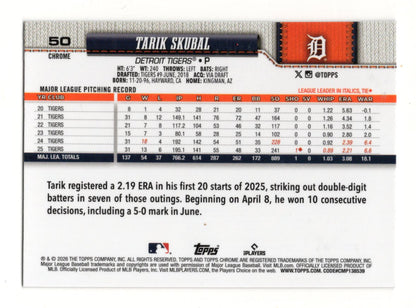 2026 Topps Chrome Tarik Skubal Card Detroit Tigers