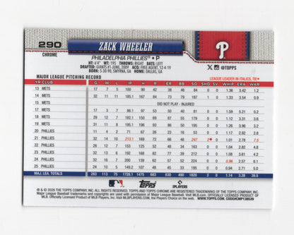 2026 Topps Chrome Zack Wheeler Card Philadelphia Phillies