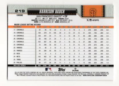 2026 Topps Chrome Harrison Bader Card San Francisco Giants
