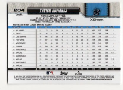 2026 Topps Chrome Xavier Edwards Card Miami Marlins