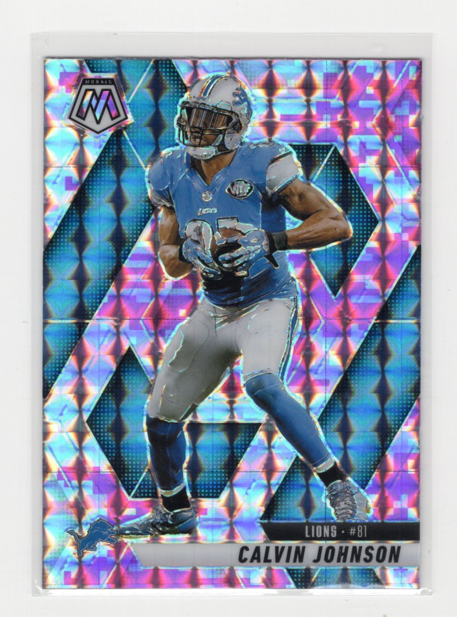 2025 Panini Mosaic Calvin Johnson Card Mosaic Camo Pink Detroit Lions