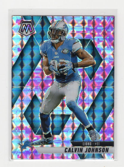 2025 Panini Mosaic Calvin Johnson Card Mosaic Camo Pink Detroit Lions