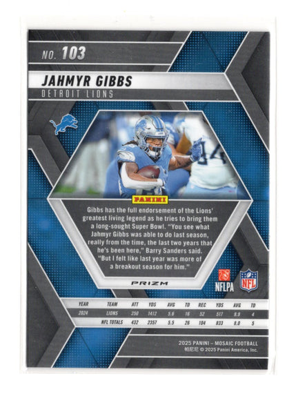 2025 Panini Mosaic Jahmyr Gibbs Card Mosaic Camo Pink Detroit Lions