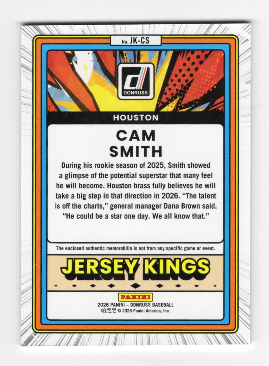 2026 Donruss Cam Smith Card Jersey Kings Orange Ice Memorabilia Houston Astros