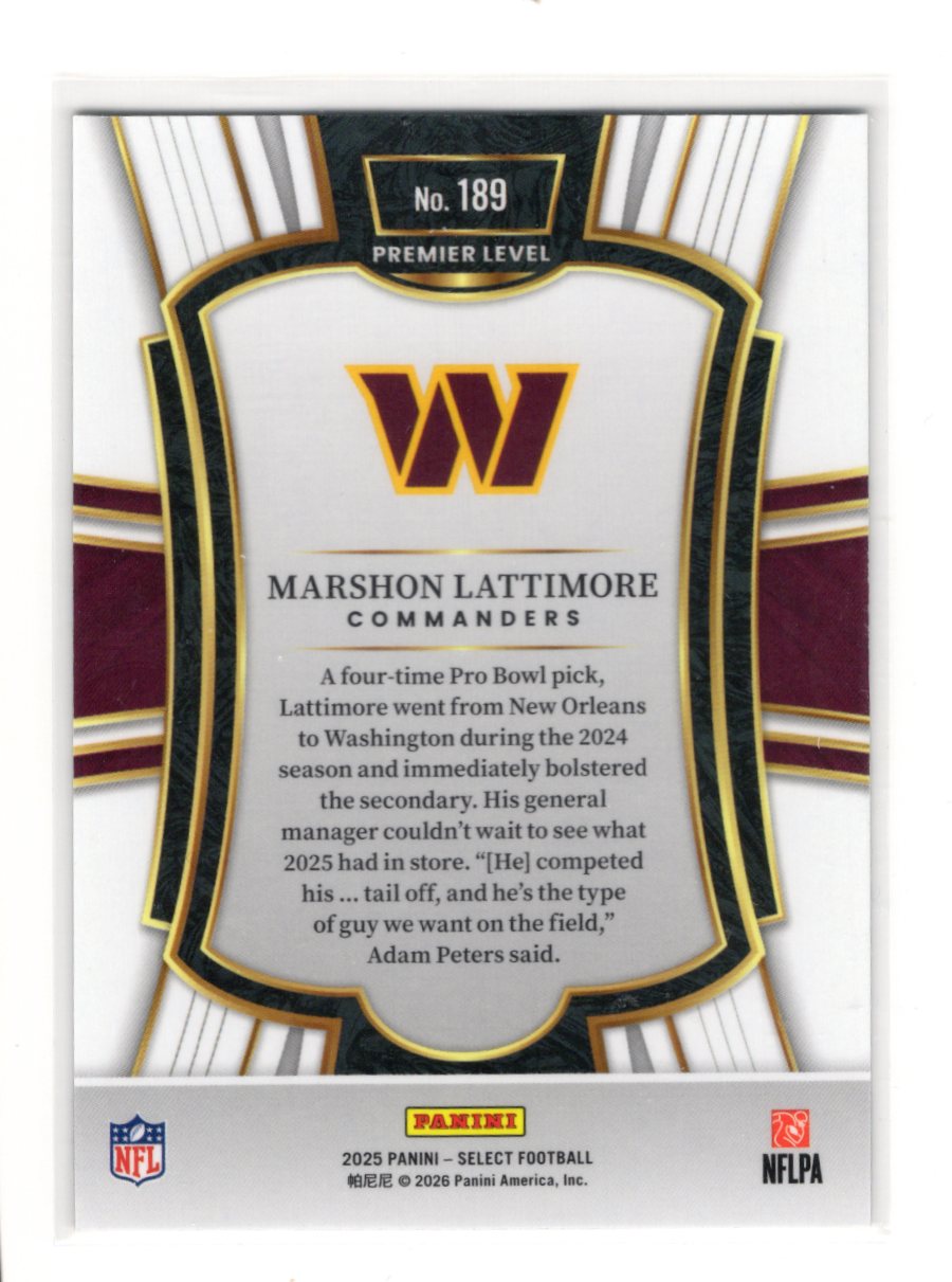 2025 Panini Select Marshon Lattimore Card Washington Commanders