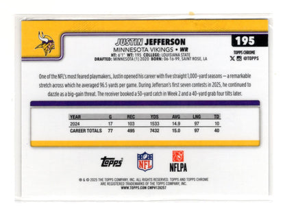 2025 Topps Chrome Justin Jefferson Card Minnesota Vikings