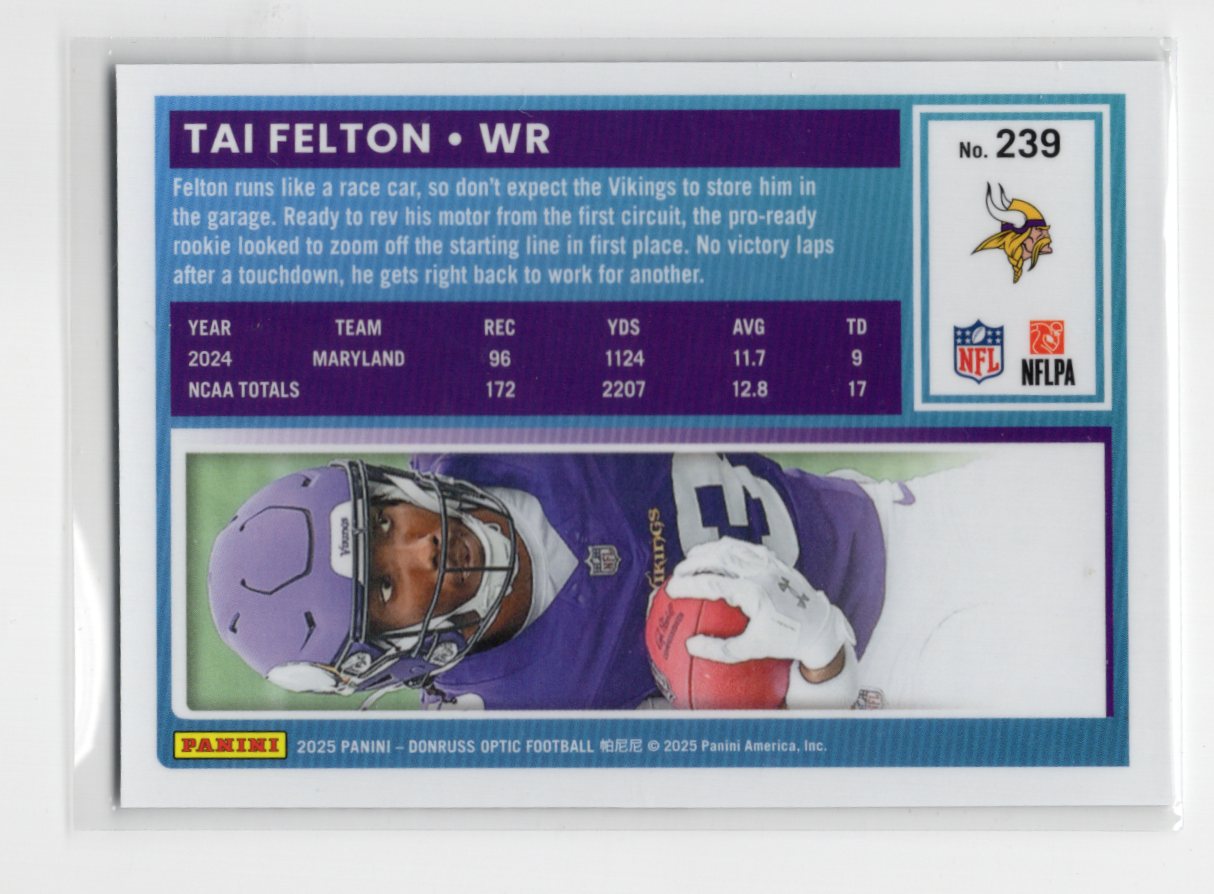 2025 Donruss Optic Tai Felton Card Rookie Minnesota Vikings