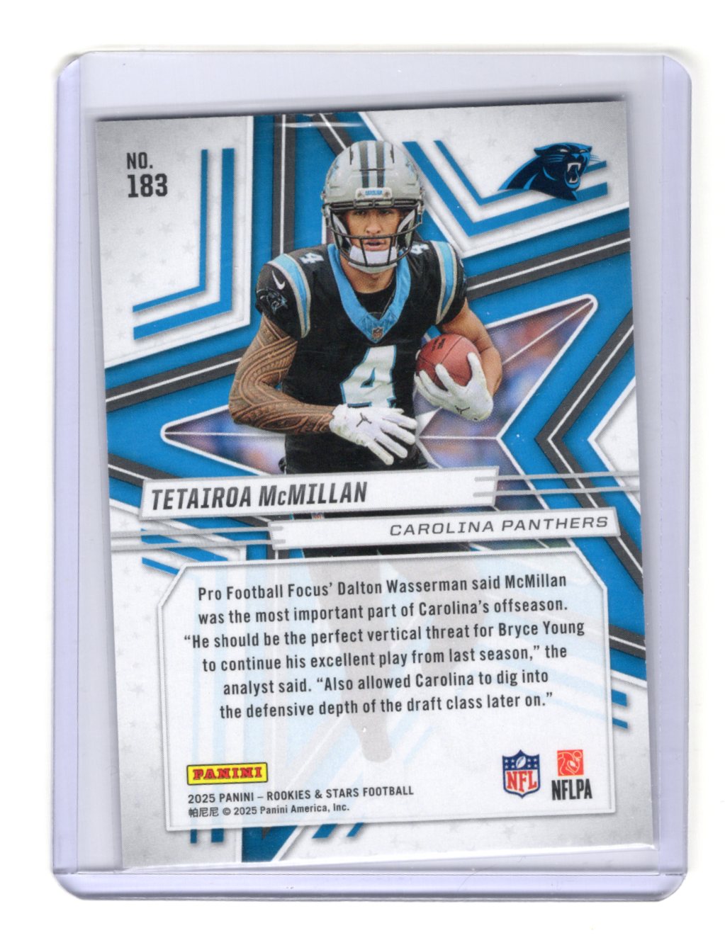 2025 Panini Rookies & Stars Tetairoa McMillan Card Purple SN, RC Panthers