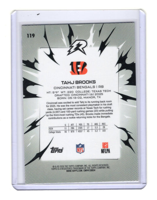 2025 Topps Resurgence Tahj Brooks #119 Blue Orange Spark RC Bengals Texas Tech