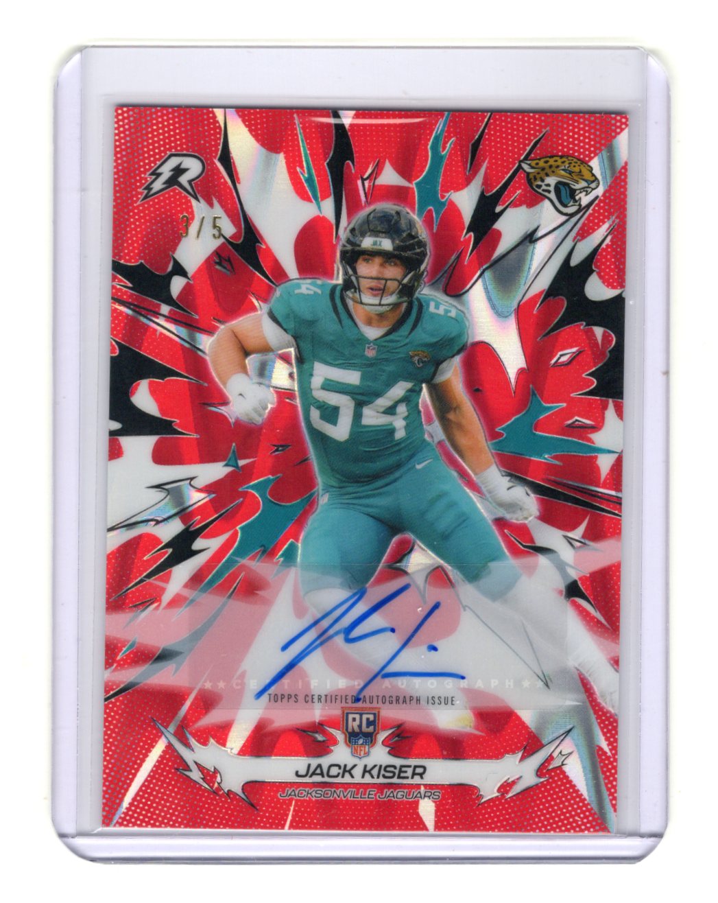 2025 Topps Resurgence Jack Kiser Red Power Surge Auto /5 #143 RC Auto Jaguars