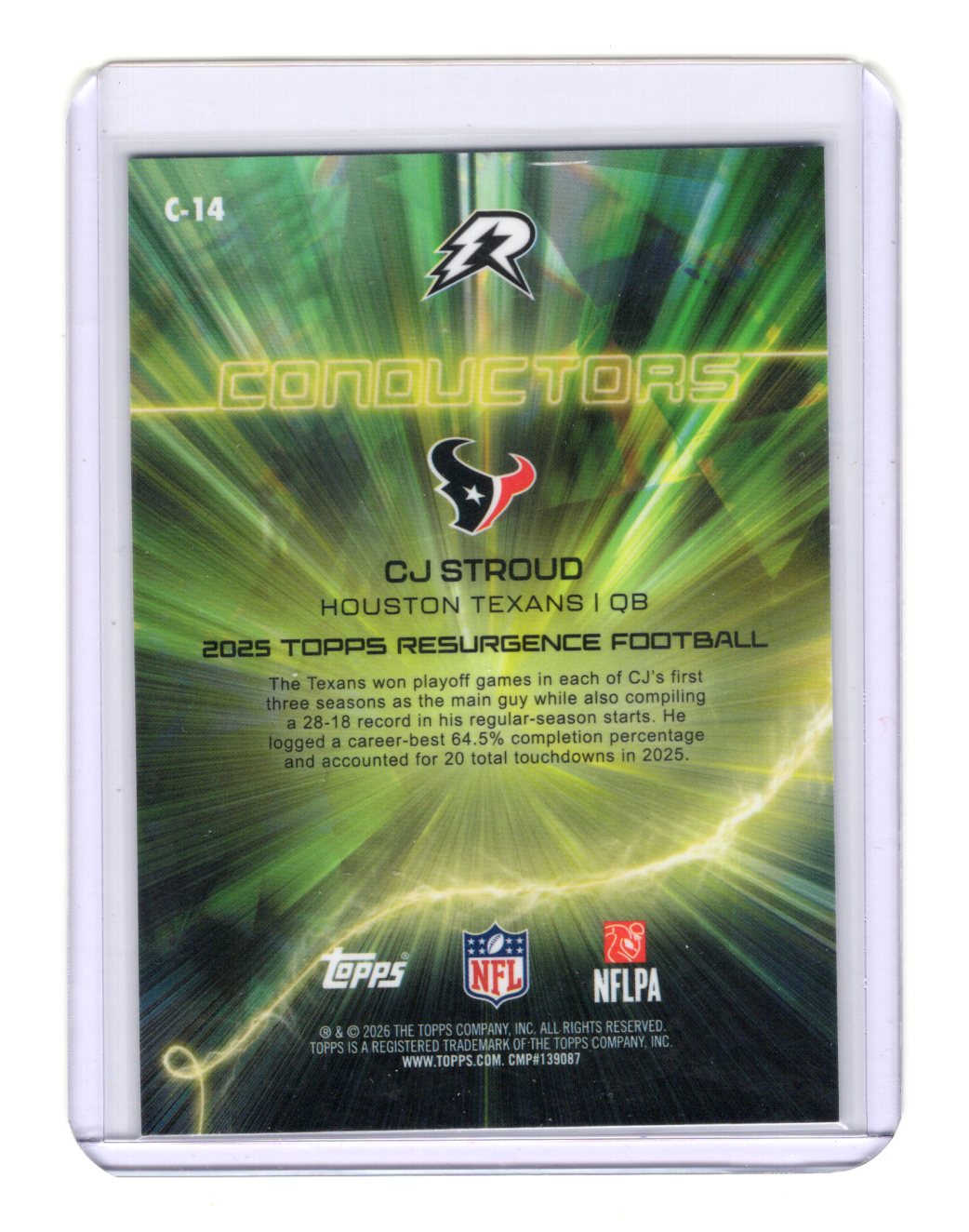 2025 Topps Resurgence CJ Stroud Card Conductors Houston Texans