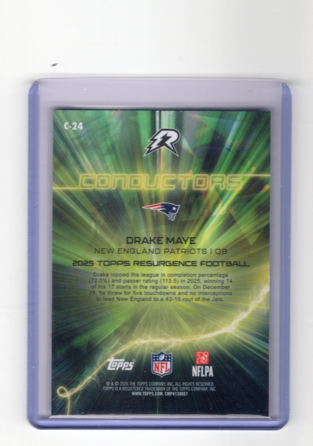 2025 Topps Resurgence Conductors Drake Maye Green #C-24 /350  Patriots