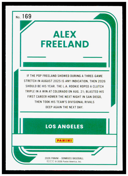 2026 Donruss Alex Freeland Card Rookie Los Angeles Dodgers