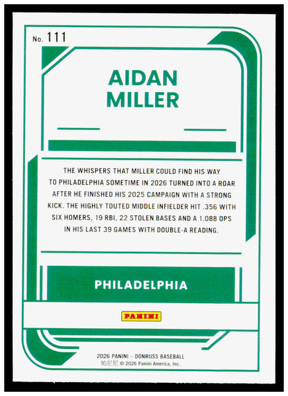 2026 Donruss Aidan Miller Card Philadelphia Phillies