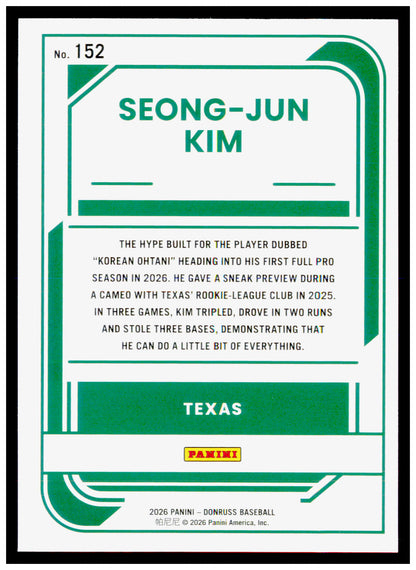 2026 Donruss Seong-Jun Kim Card Texas Rangers
