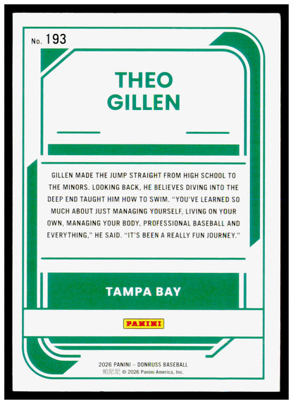 2026 Donruss Theo Gillen Card Tampa Bay Rays