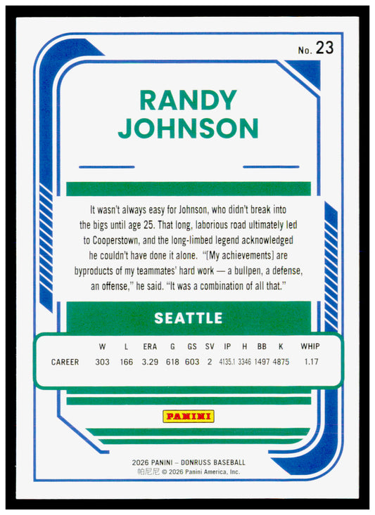 2026 Donruss Randy Johnson Card Red and Blue Seattle Mariners