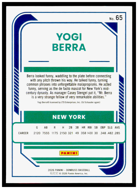 2026 Donruss Yogi Berra Card Liberty New York Yankees