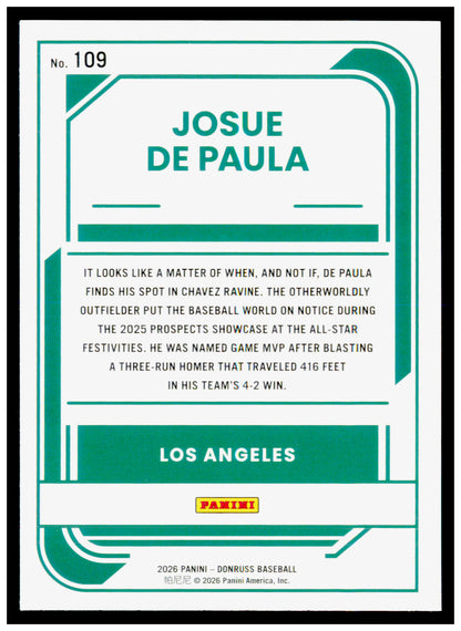2026 Donruss Josue De Paula Card Liberty Los Angeles Dodgers
