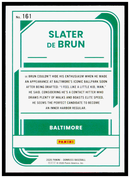 2026 Donruss Slater De Brun Card Baltimore Orioles