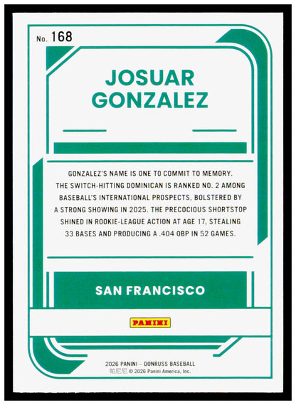 2026 Donruss Josuar Gonzalez Card Liberty San Francisco Giants