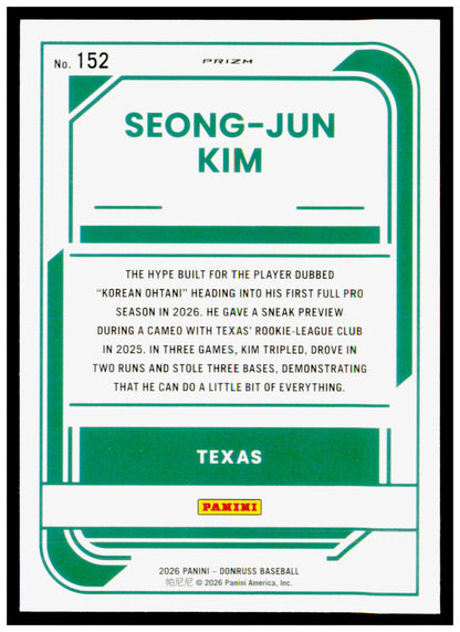 2026 Donruss Seong-Jun Kim Card Optic Blue Velocity Texas Rangers