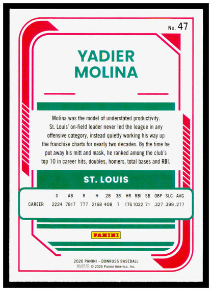 2026 Donruss Yadier Molina Card Liberty St. Louis Cardinals