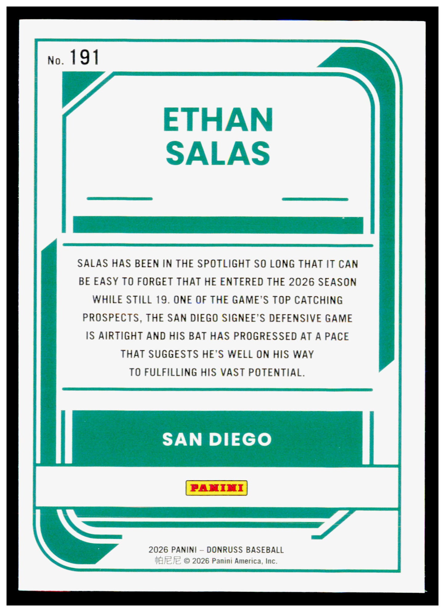 2026 Donruss Ethan Salas Card Liberty San Diego Padres