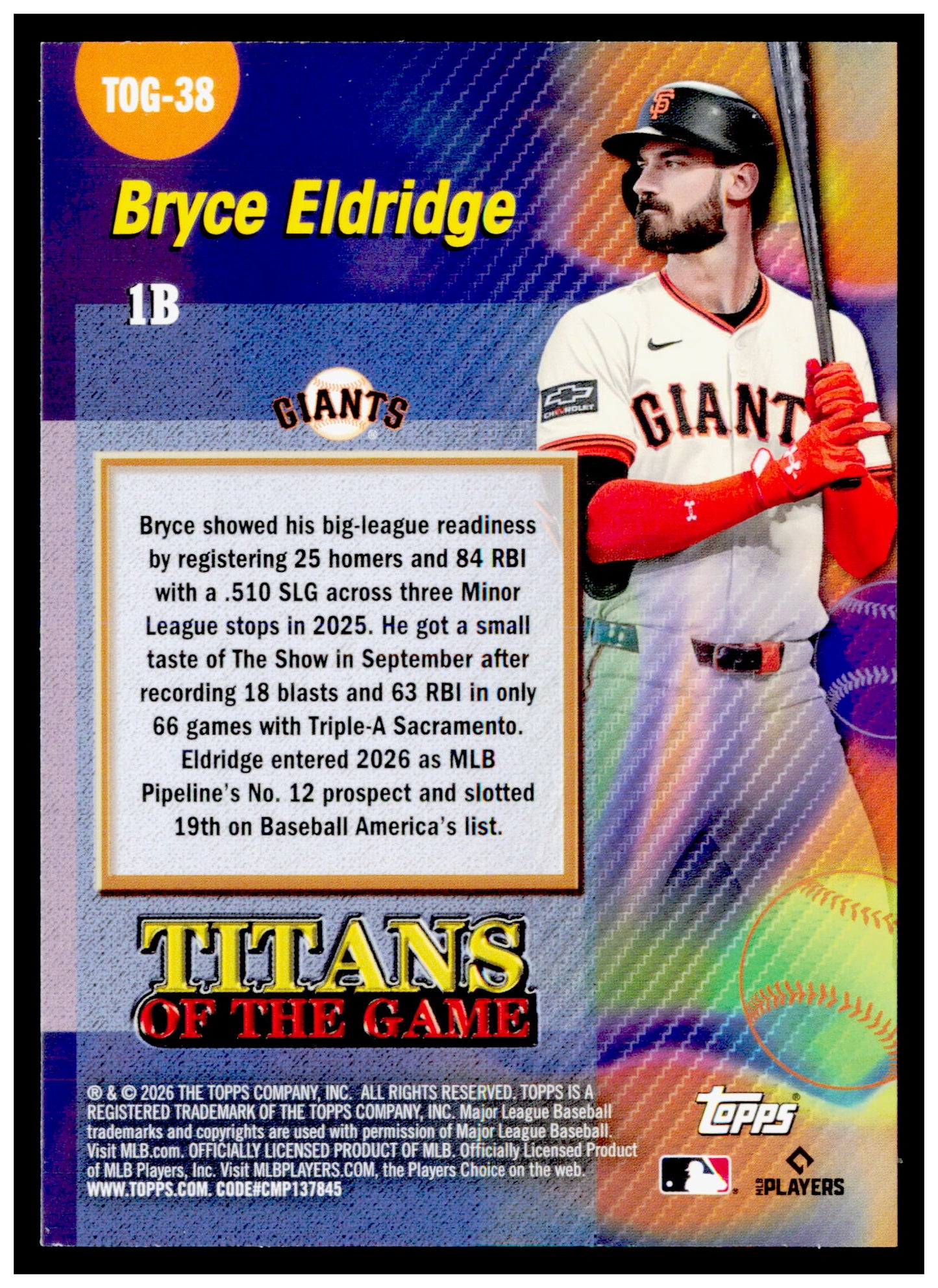 2026 Topps Bryce Eldridge Card Titans of the Game San Francisco Giants