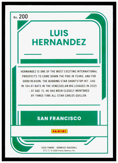 2026 Donruss Luis Hernandez Card San Francisco Giants