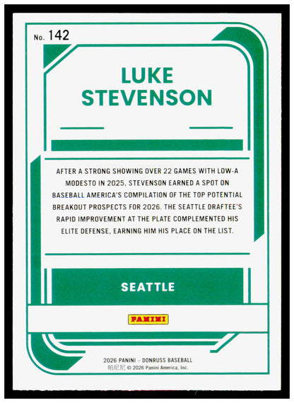 2026 Donruss Luke Stevenson Card Seattle Mariners